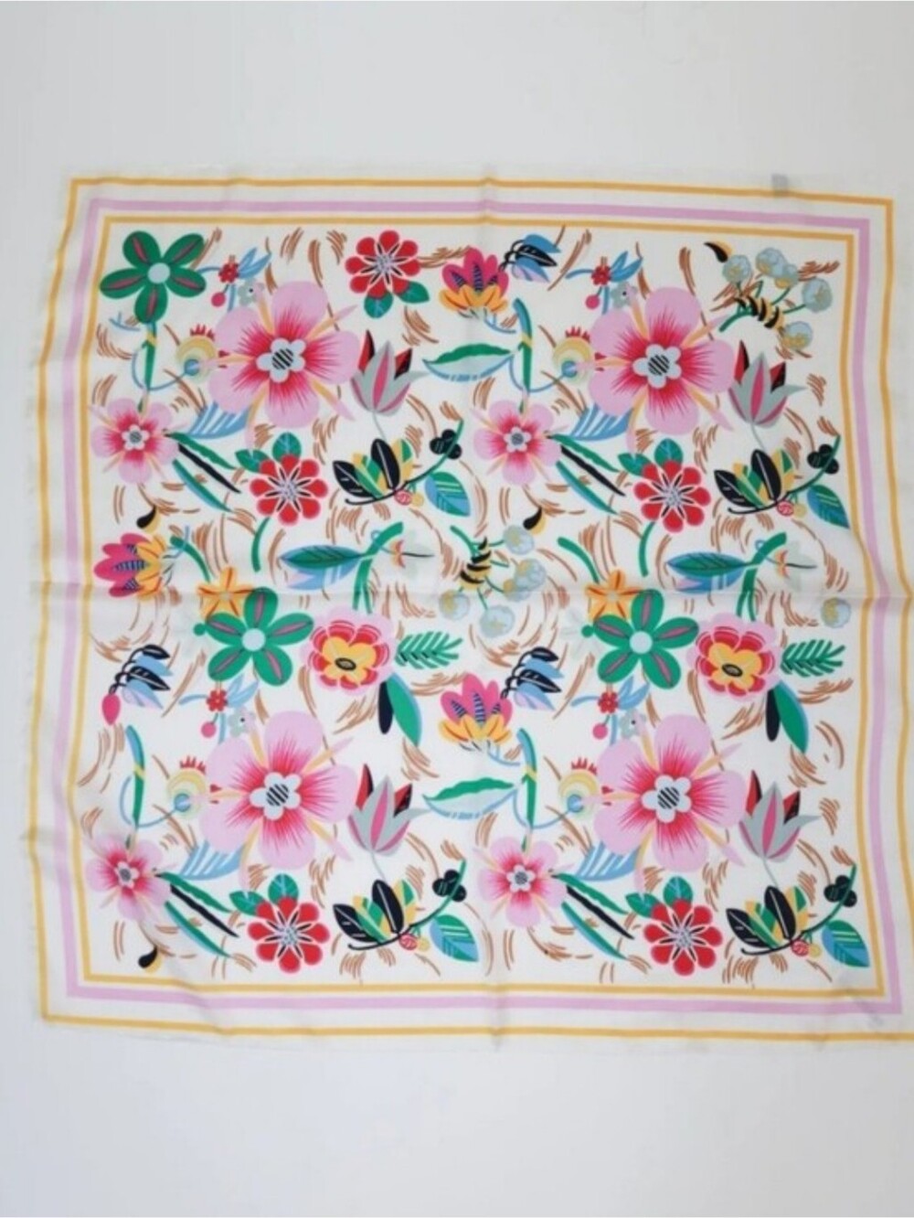 Floral Print Square Scarf in Pink, Green & Yellow